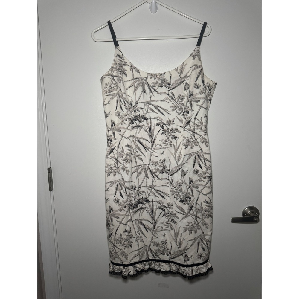 Maggy London Dress Women's Size 12 Floral Print Sleeveless Black White